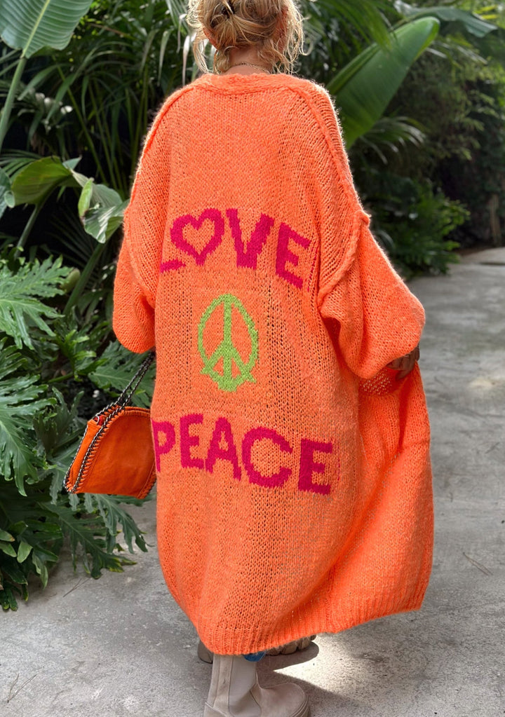 Cardigan lungo lavorato a maglia Peace