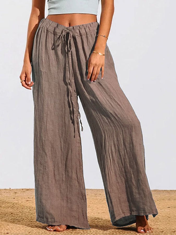 Solid Color Tie Rope Loose Casual Trousers