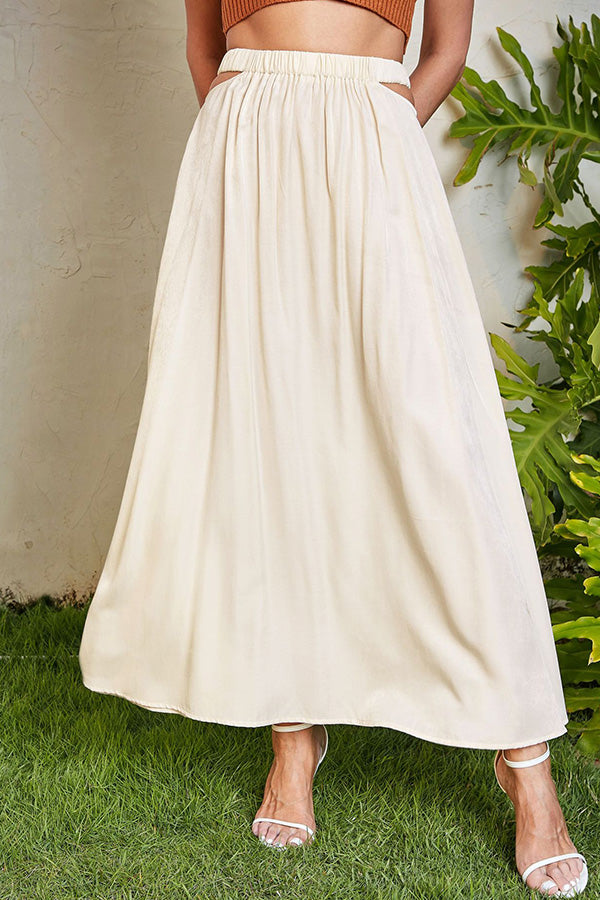 A-line swing skirt high waist hollow solid color skirt