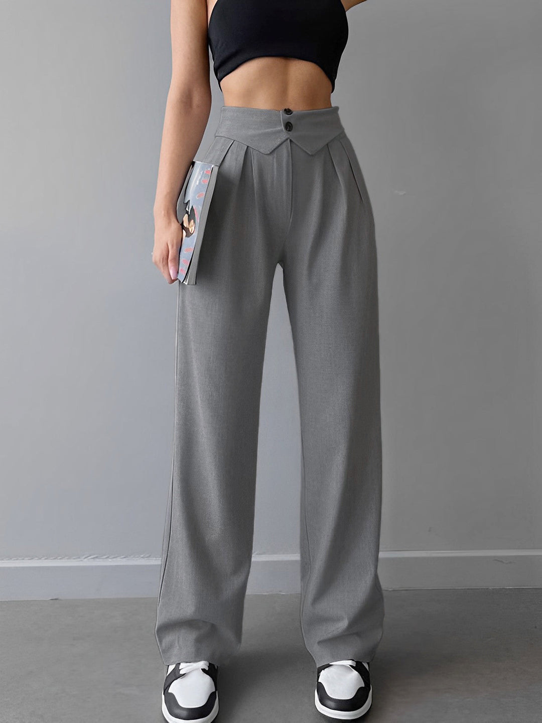 Street Fold Over Waistband Straight Leg Pants