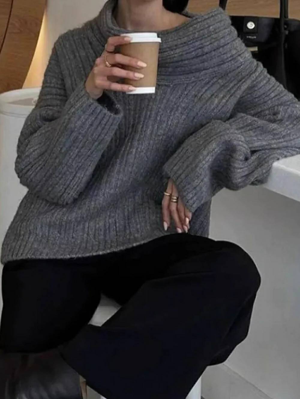 Oversized High Roll Knit Pullover