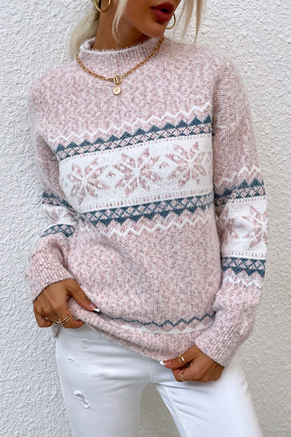 pull flocon de neige à demi-col roulé pour femme