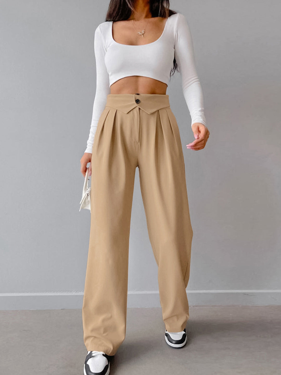 Street Fold Over Waistband Straight Leg Pants