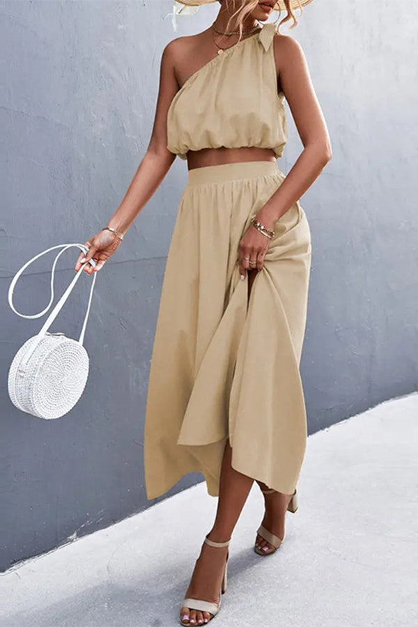 Catch A Wish One Shoulder Linen Blend Dress Suits