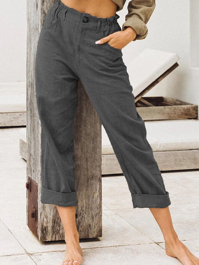 Women's Cotton Linen Loose High Waist Casual Trousers