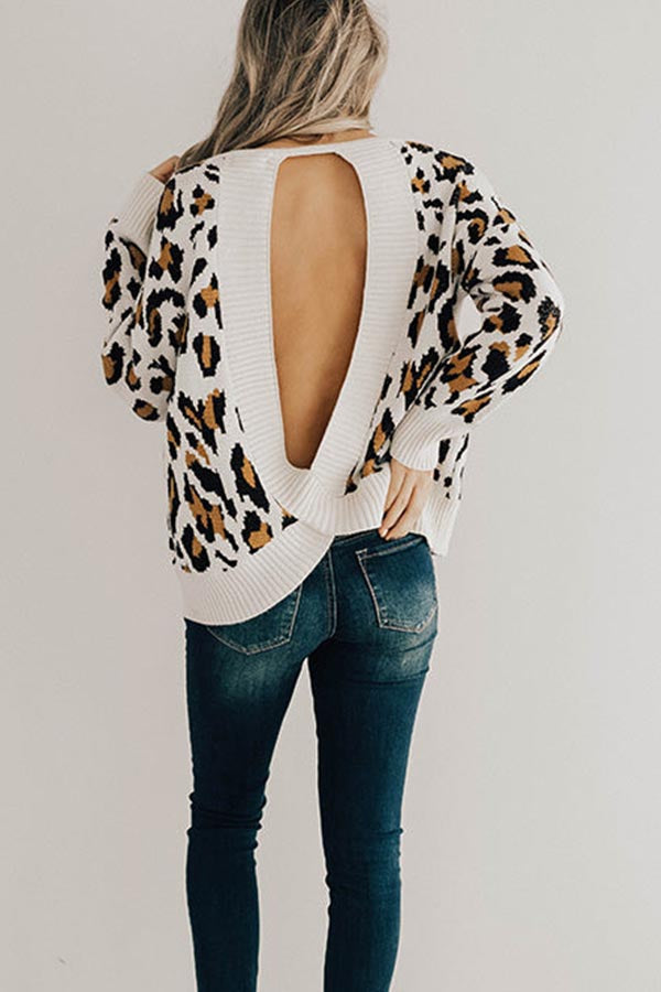 Open Back Leopard Sweater in Ivory