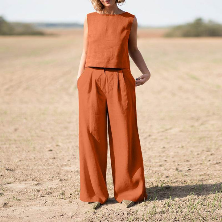 Casual Vest Top + Wide-leg Pants Sets