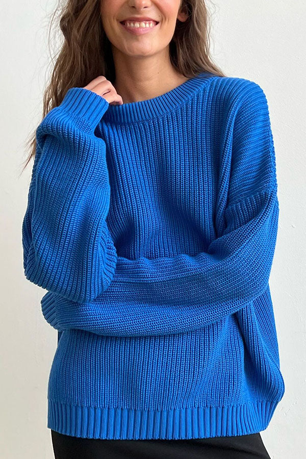 Round Neck Loose Solid Color Knit Sweater