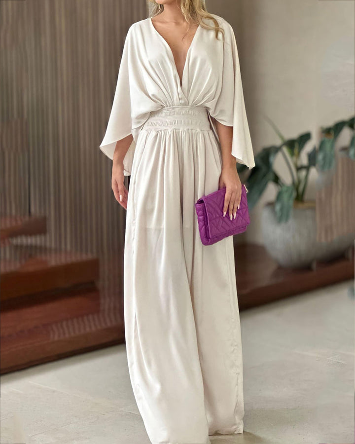 Casual Solid Color V-neck Loose Jumpsuit