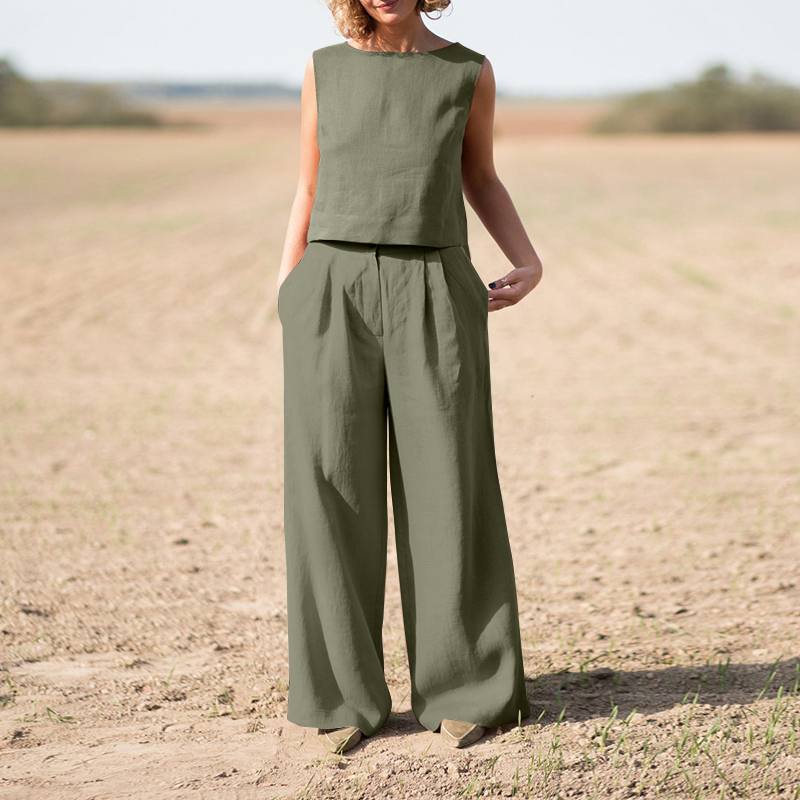 Casual Vest Top + Wide-leg Pants Sets