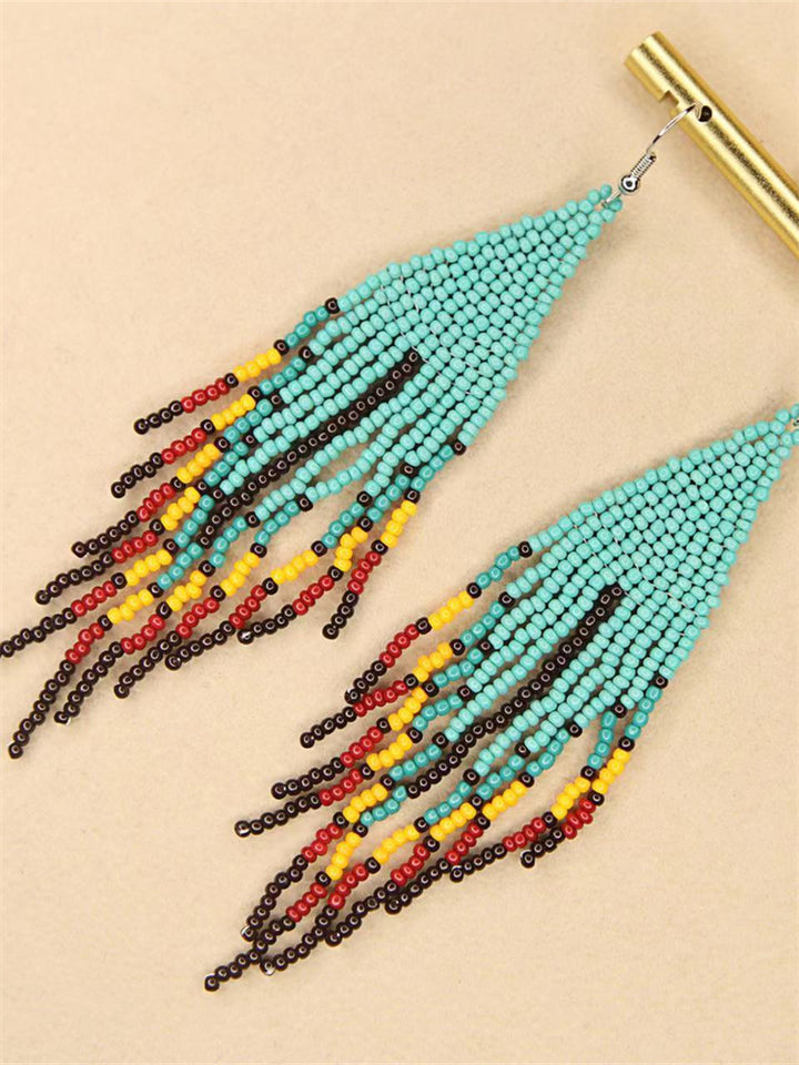 Black Pride Ethnic Contrast Rice Bead Tassel Earrings