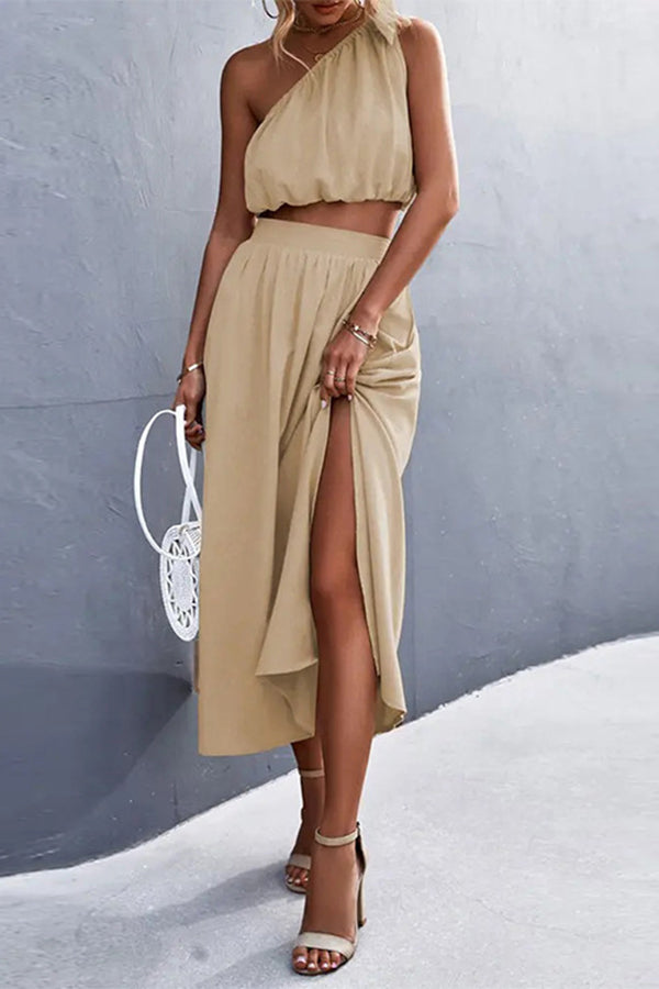 Catch A Wish One Shoulder Linen Blend Dress Suits