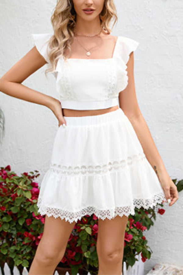 Feifei sleeve lace white skirt two-piece suit