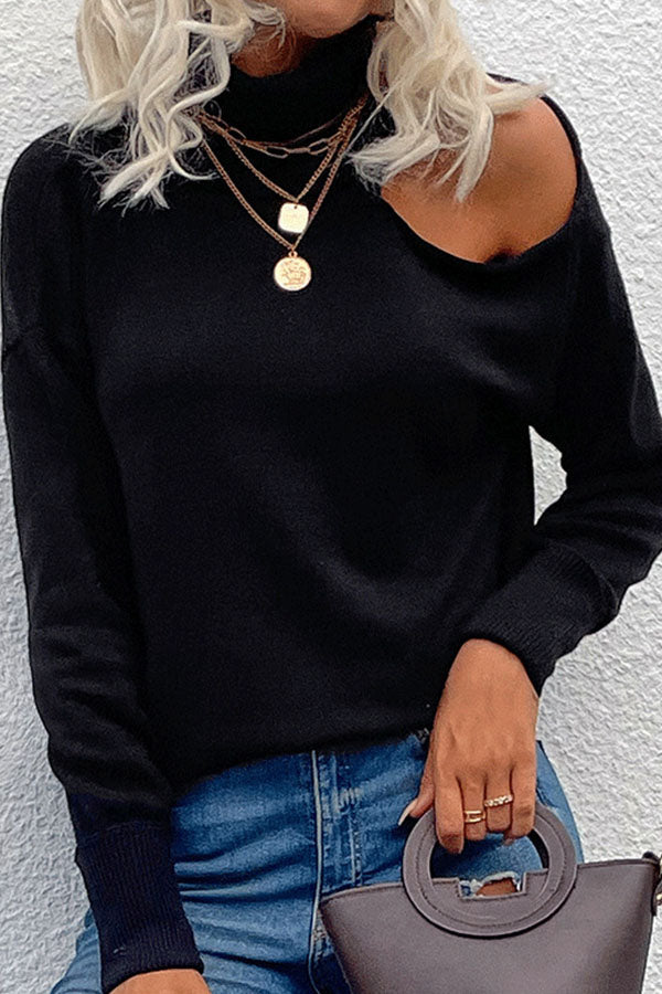 Women's Sweaters High Neck Strapless Long Sleeve Sweater