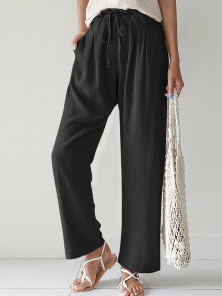 Pleated Drawstring Loose Fit Cropped Pants