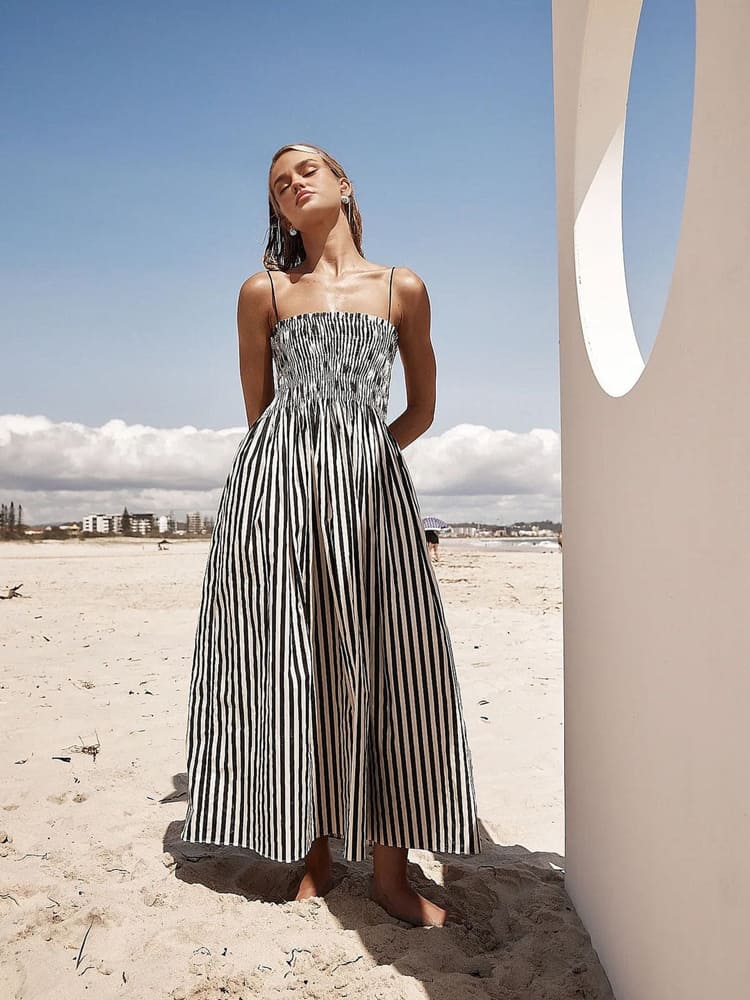 Sleeveless Pinstripe Midi Dress