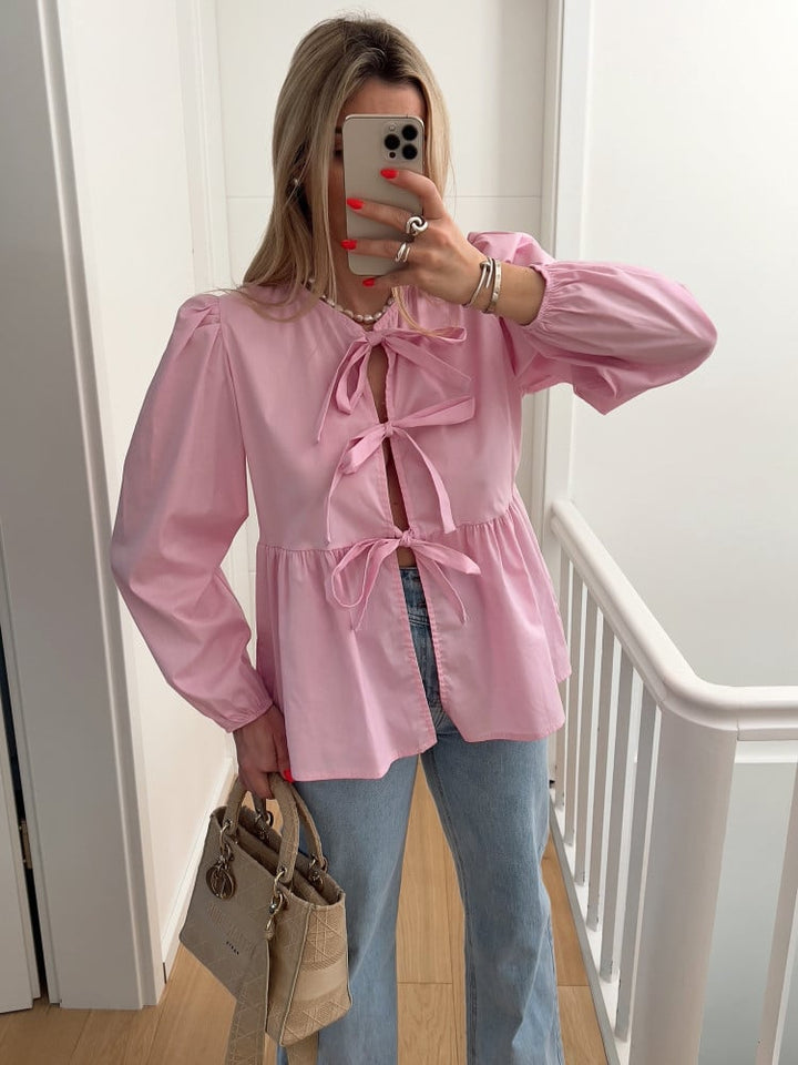 Blouse With Bows And Long Sleeves