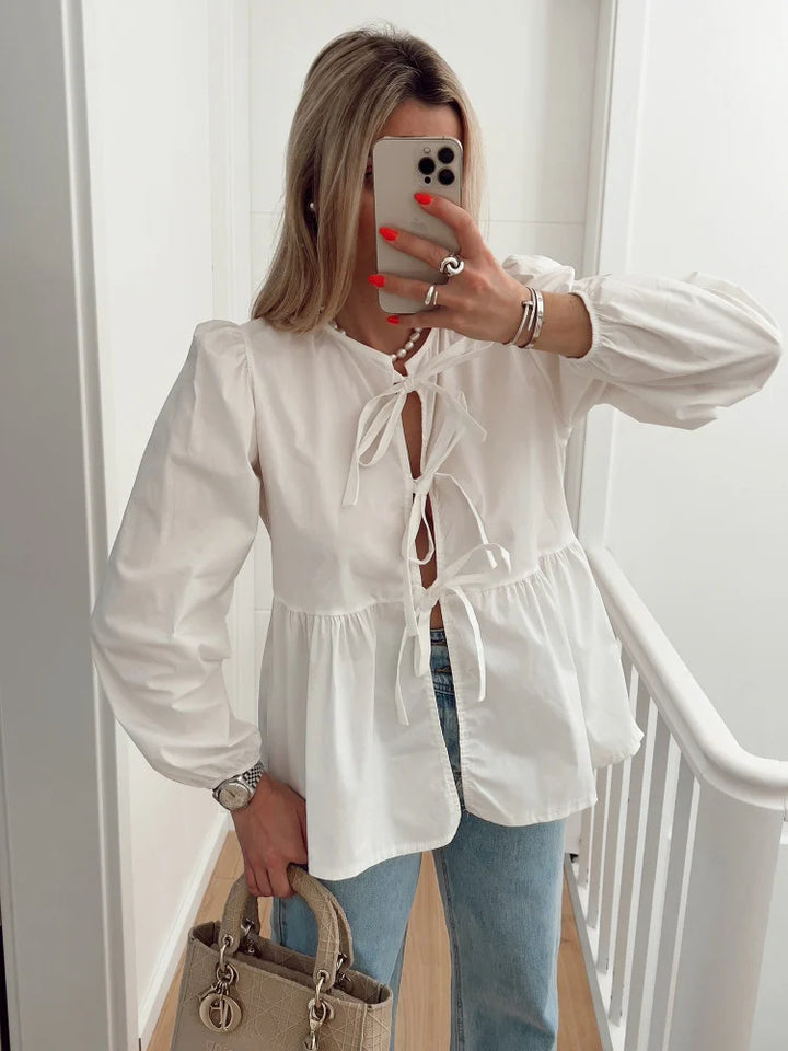 Blouse Met Strikjes En Lange Mouwen