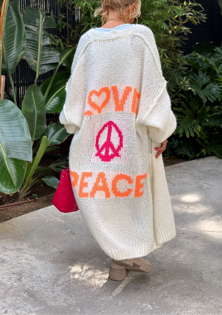 Cardigan lungo lavorato a maglia Peace