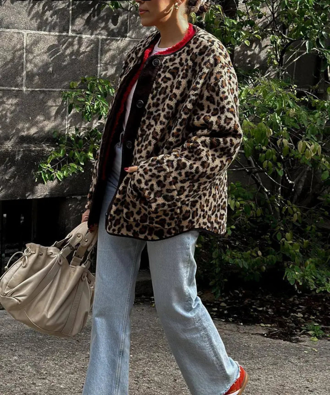 Corduroy Trims Leopard Print Jacket