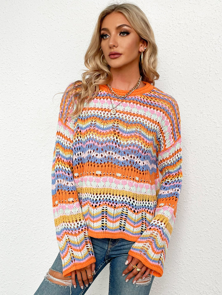 Mid-Color Crew Neck Striped Sweater