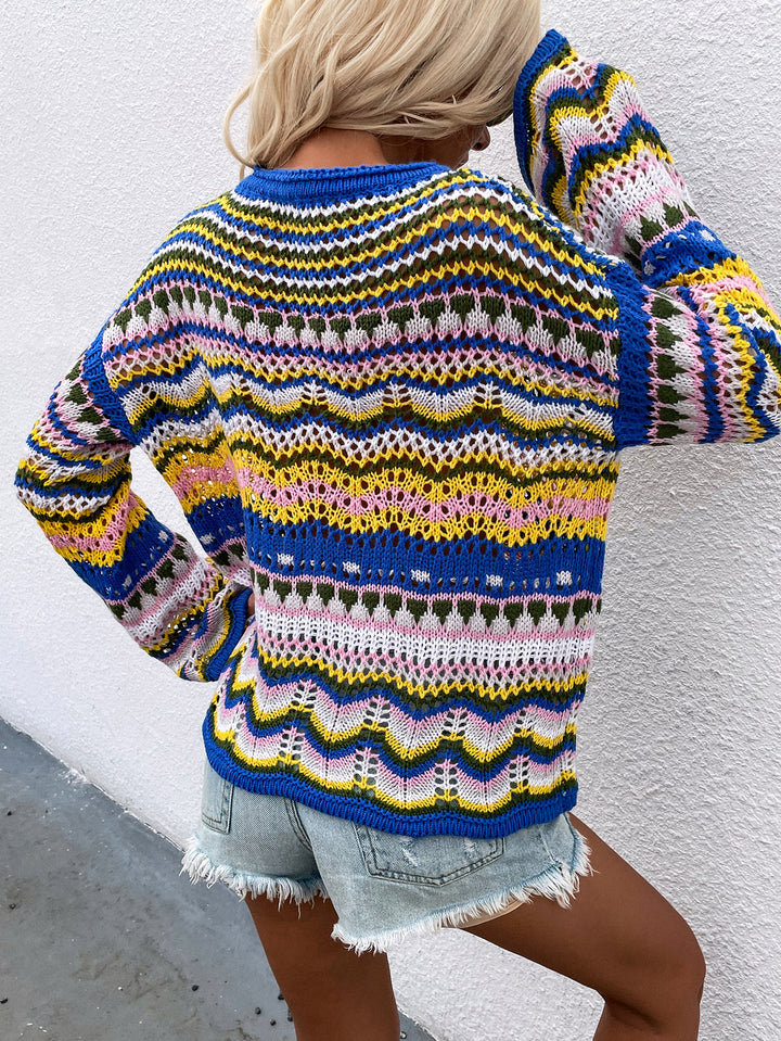 Mid-Color Crew Neck Striped Sweater