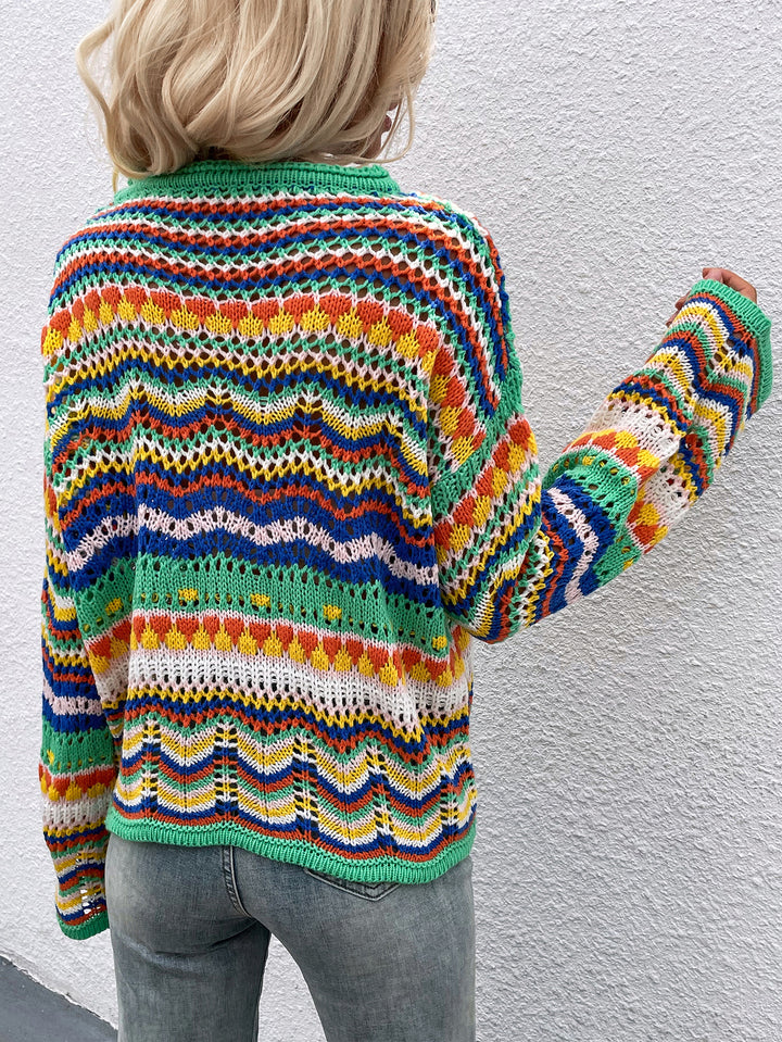 Mid-Color Crew Neck Striped Sweater