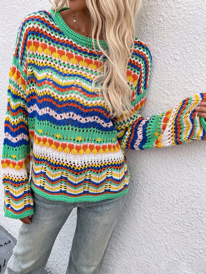 Mid-Color Crew Neck Striped Sweater