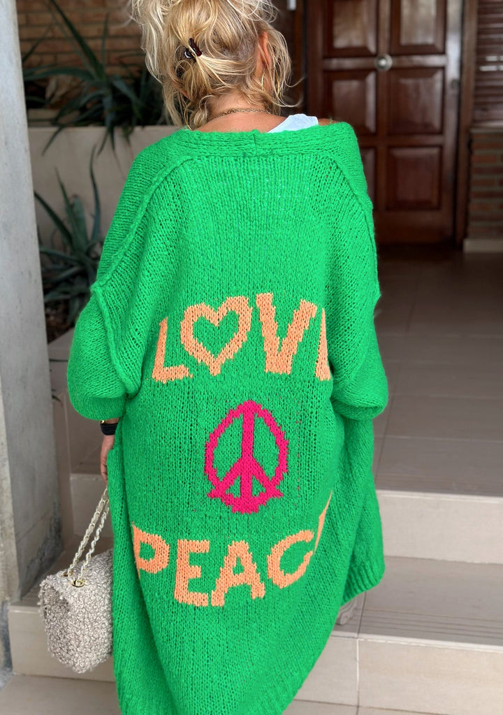 Cardigan lungo lavorato a maglia Peace