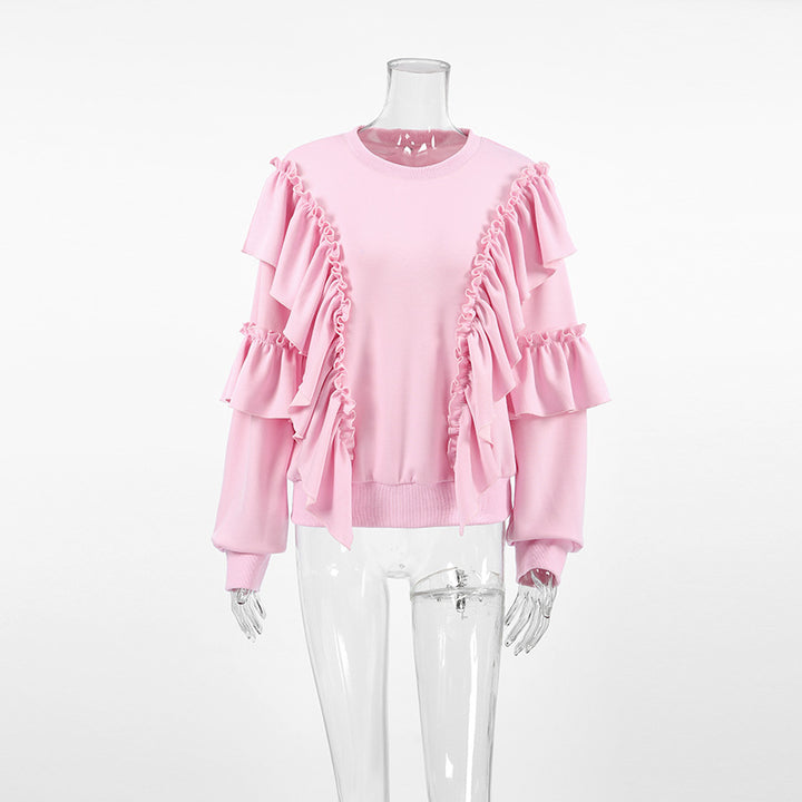 Pink Mood Pleated Ruffled Sweatshirt