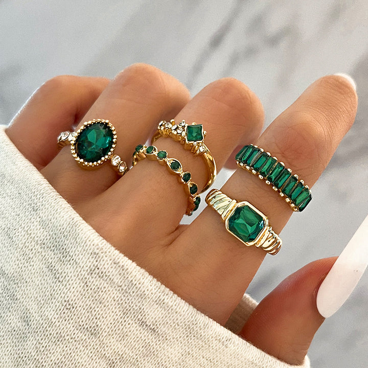 Imitation Emerald Diamond Ring Set 5 st