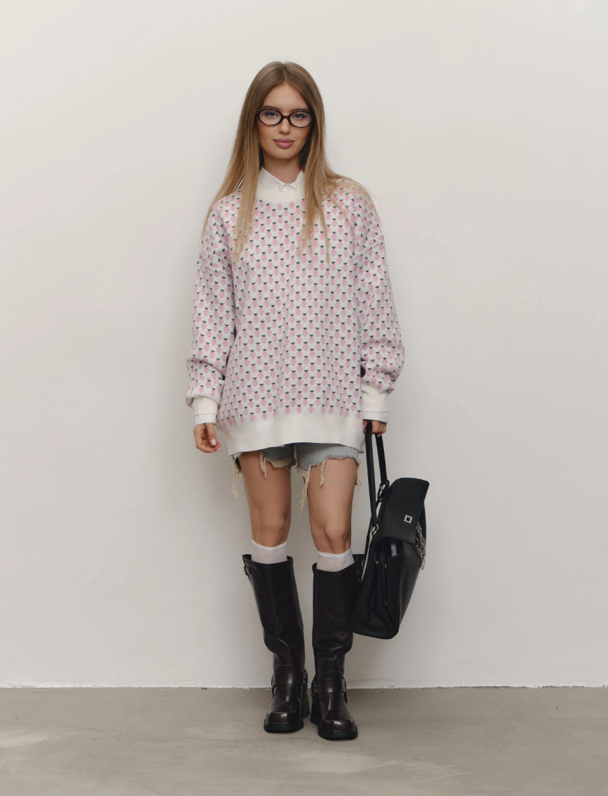 Casual Loose Cute Strawberry Knit Sweater