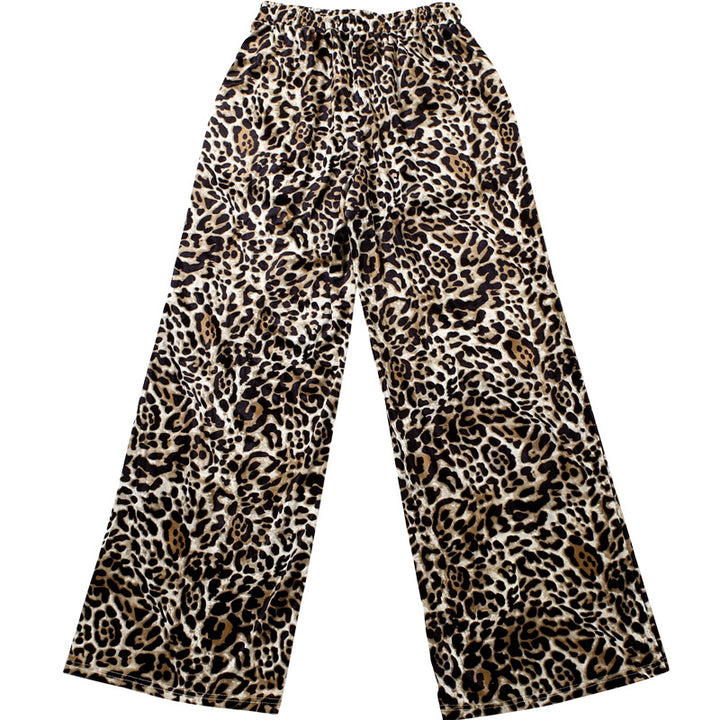 Street Style Leopard-Print Striped Patchwork High-Waisted Pant