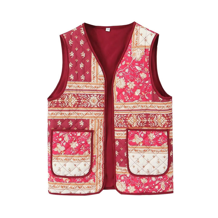 Vintage Patchwork Floral Print Quilted Pocket Waistcoat