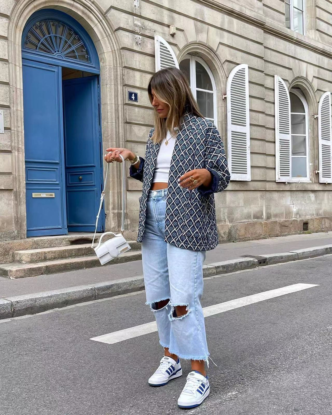 Giacca trapuntata con tasche con stampa floreale e motivo geometrico