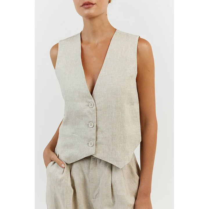 Cotton Linen Suit Vest Wide Leg Pants Fashion Casual Suit