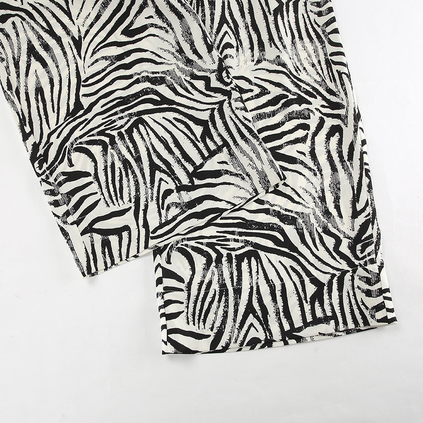 Zebra Print Shirt And Pants Two-Piece Set