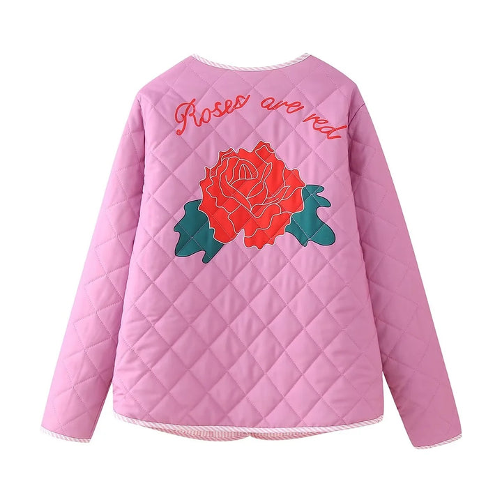 Chaqueta fina rosa con lazo y estampado de rosas