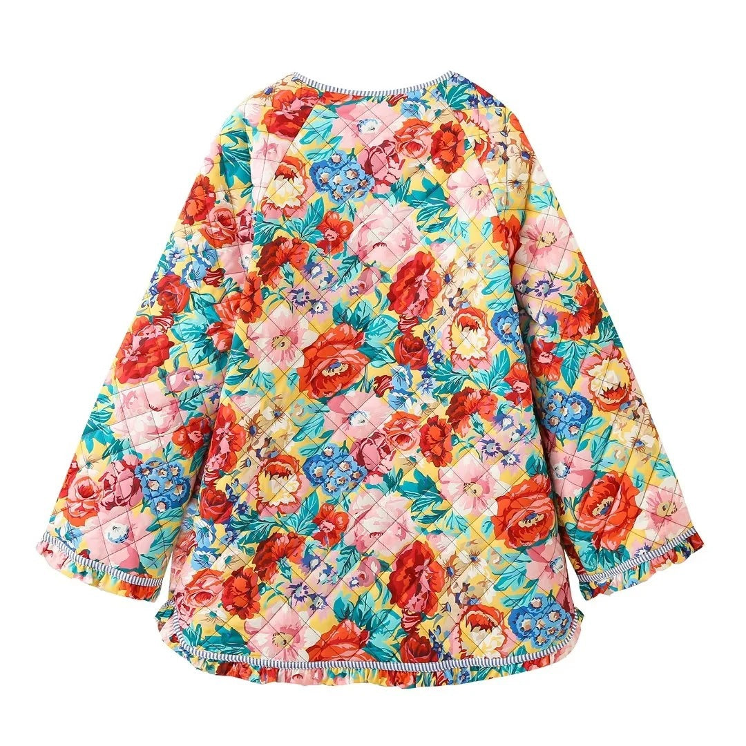 Jaqueta boêmia com estampa floral acolchoada rosas patchwork