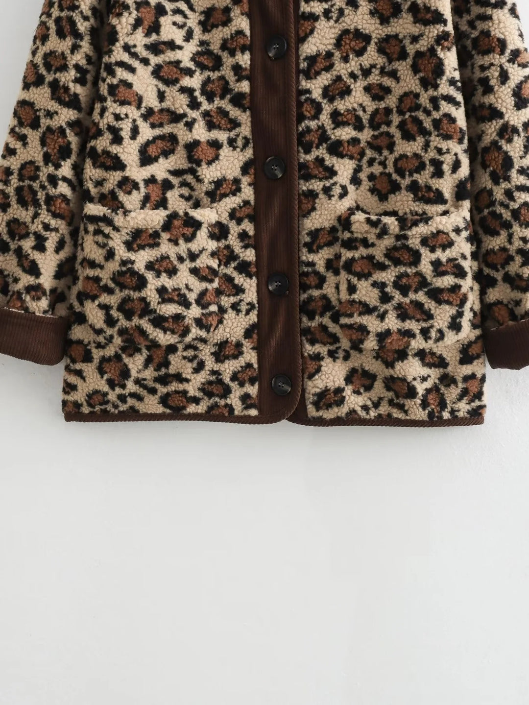 Corduroy Trims Leopard Print Jacket