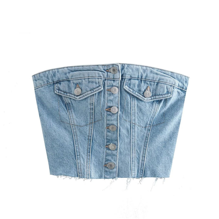 Top a corsetto in denim britannico