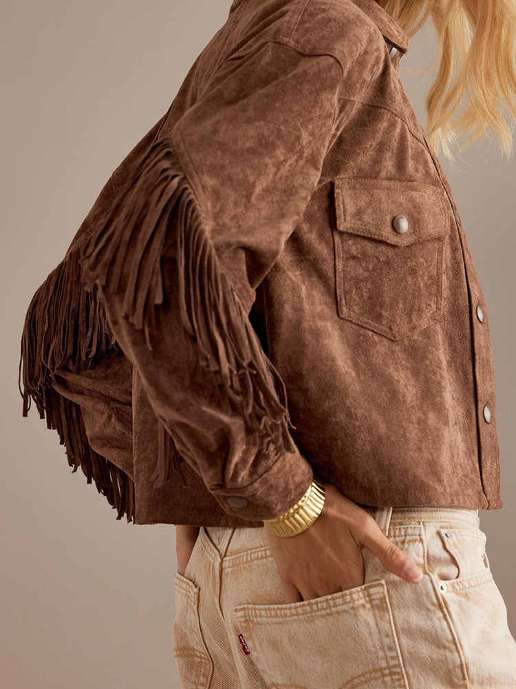 Western Cowboy Street-style Lapel Breasted Fringe Short Jacket