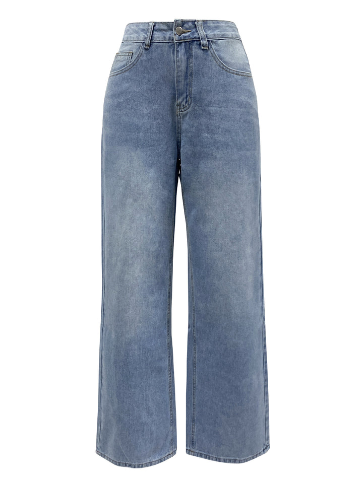 Vintage halfhoge rechte losse jeans met wijde pijpen