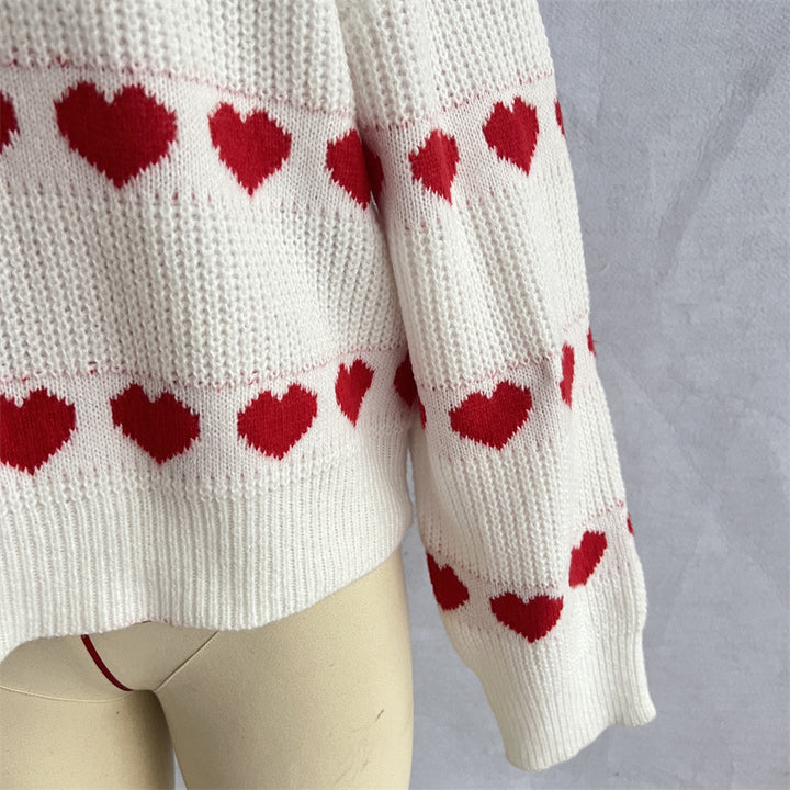 Lovey Red Heart Stripe Knitted Sweater