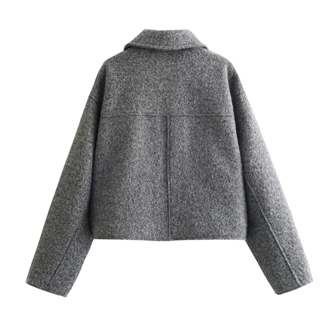 Cropped Wool Blend Front Pockets Jacket