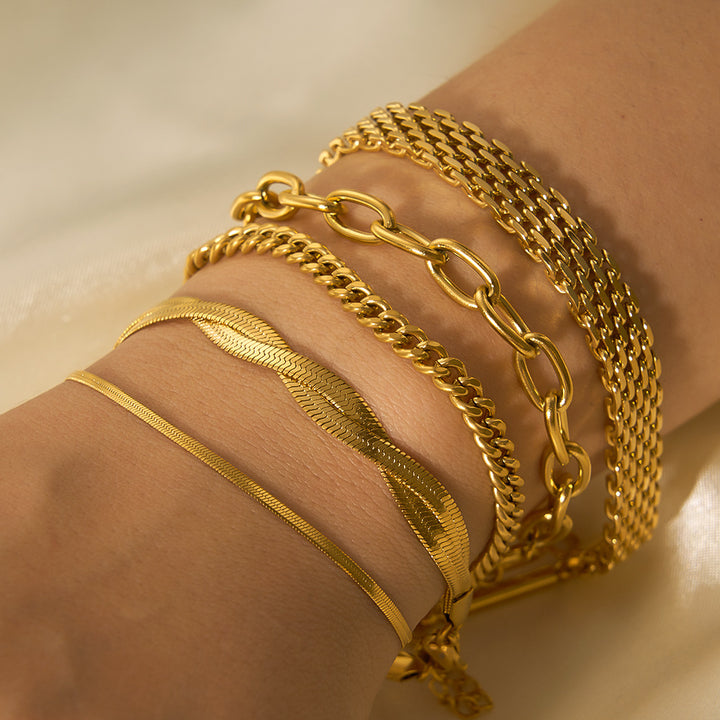 Pulseras de hueso de serpiente con cadena de acero y titanio dorado