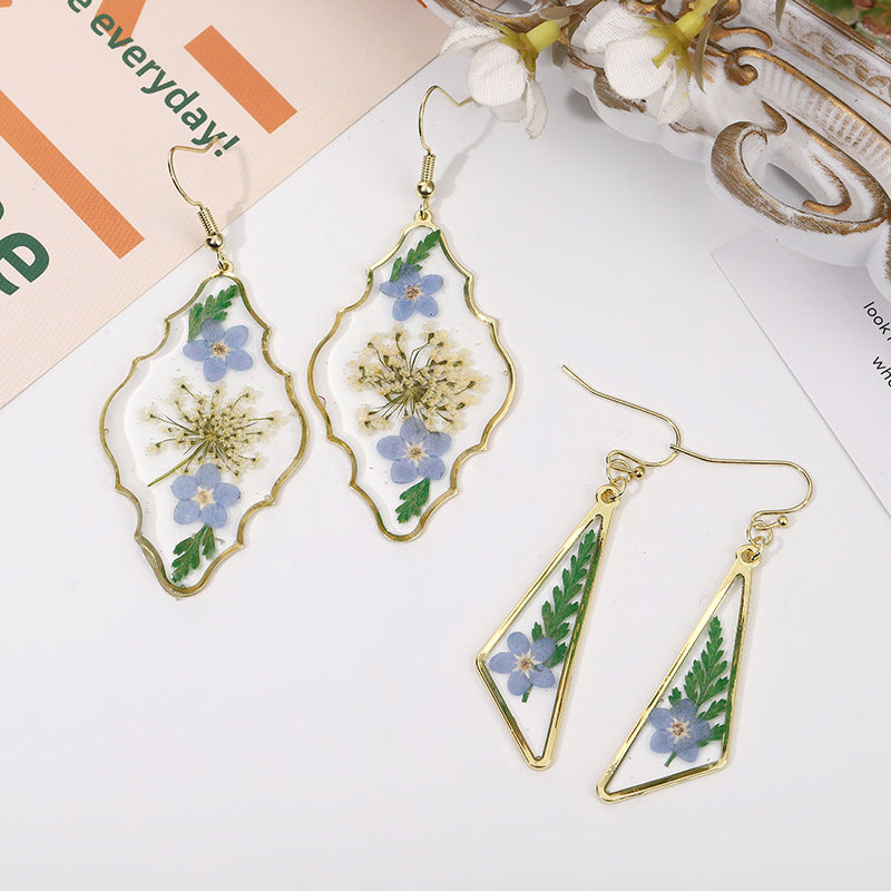 Geometric Drop Glue Dried Flower Eternal Flower Earrings