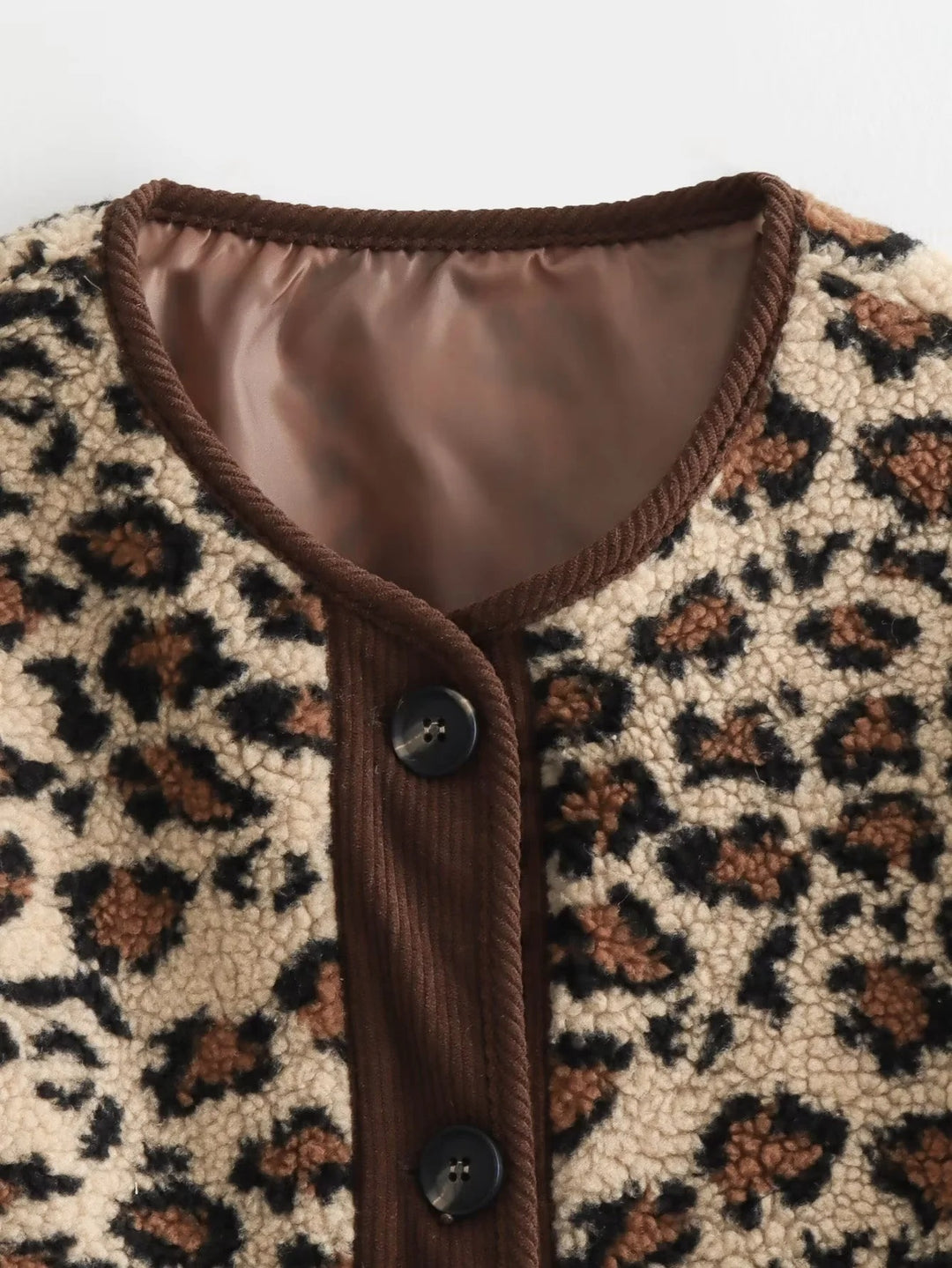 Corduroy Trims Leopard Print Jacket