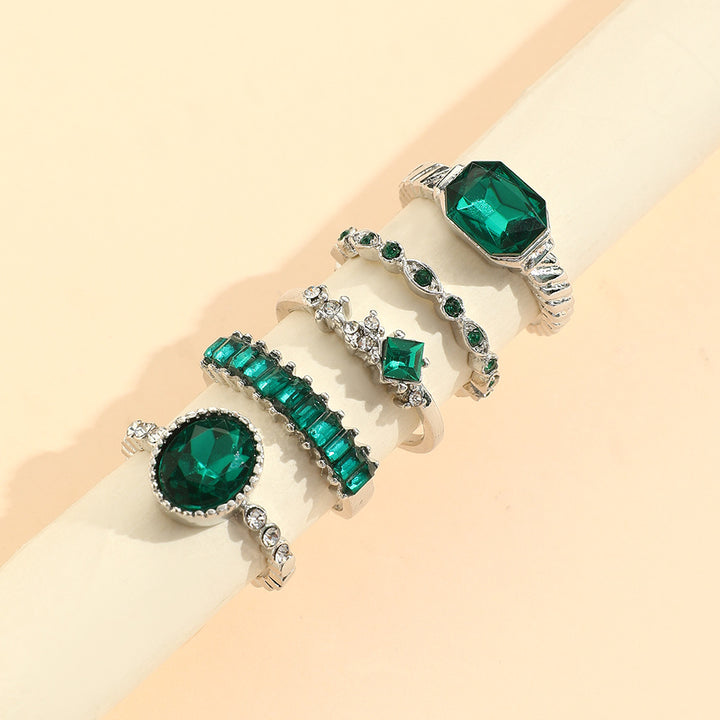 Imitation Emerald Diamond Ring Set 5 st