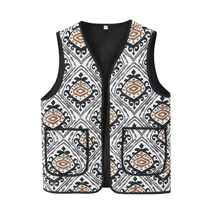 Vintage gewatteerd zakgilet met patchwork en bloemenprint